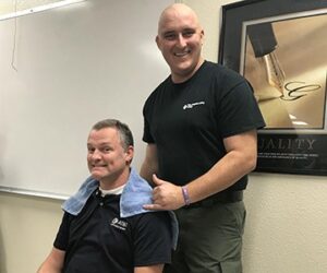 Criminal Justice Corrections students shave heads to support fellow cadet