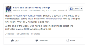 SJVC Students “Thank a Teacher” for Teacher Appreciation Week